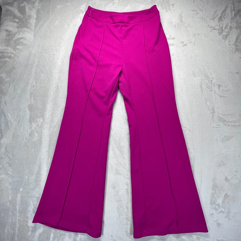 Shein Trouser Pants Womens Medium Magenta Pink High Waisted Flare Leg Casual